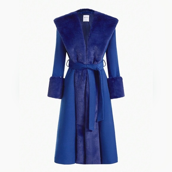 WOOL-BLEND FAUX FUR FUZZY CUFF OVERCOAT Winter Coat Outerwear - Picture 2 of 11